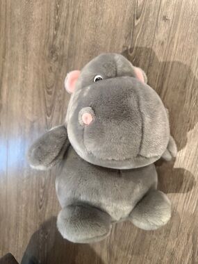 Cuddly Grey Hippo Plush Toy with Pink Accents